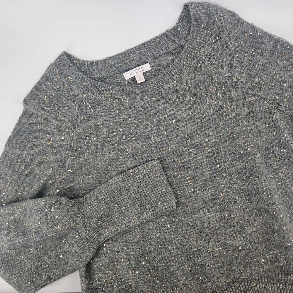 LC Lauren Conrad Women S Sweater Gray Sequin Knit Metallic Holiday Party Chic
